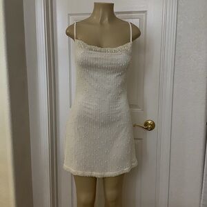 SHEIN Cream Spaghetti-Strap Knit Mini Dress